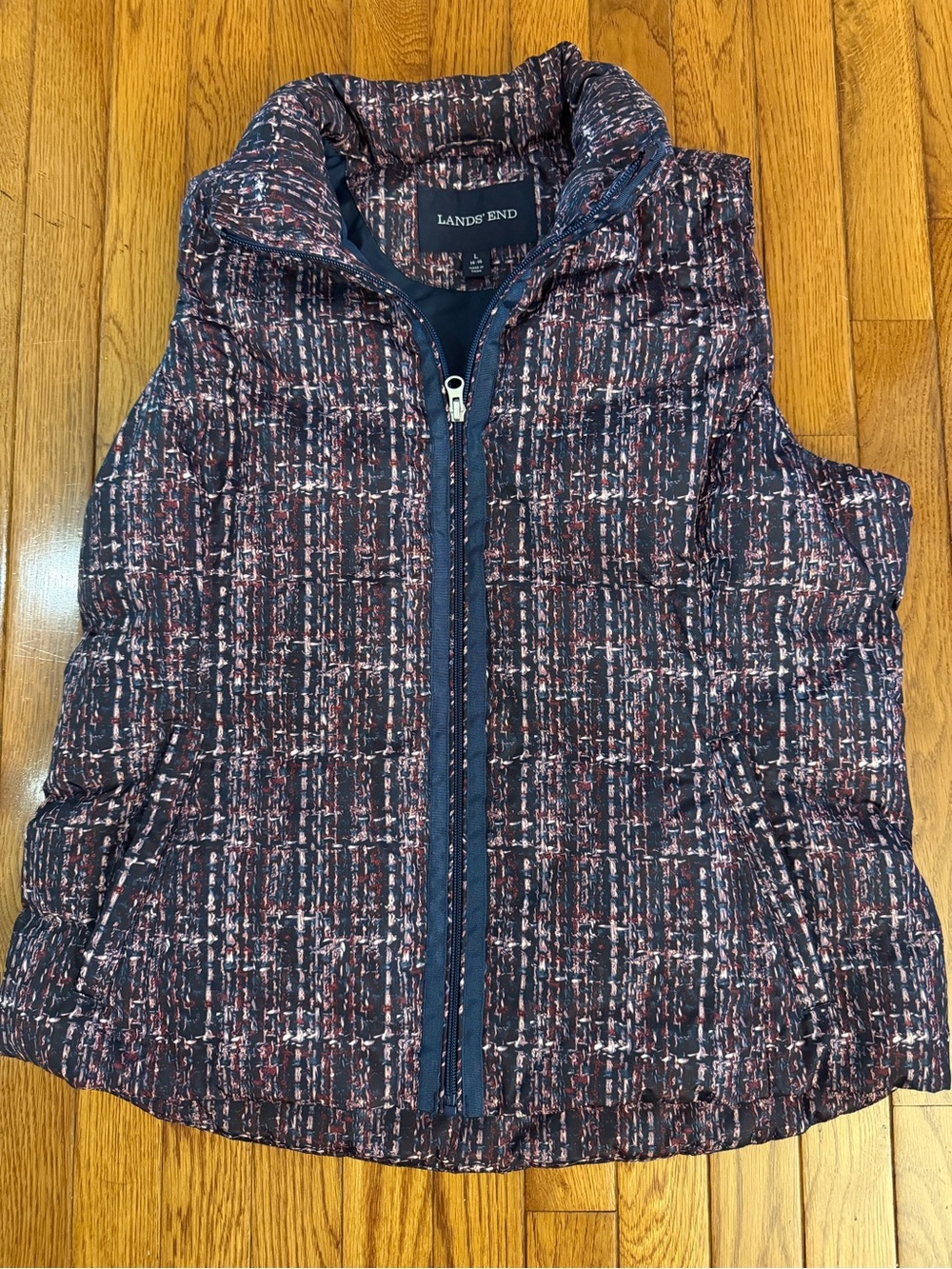 Lands' End Navy Multi Quilted Puffer Vest
